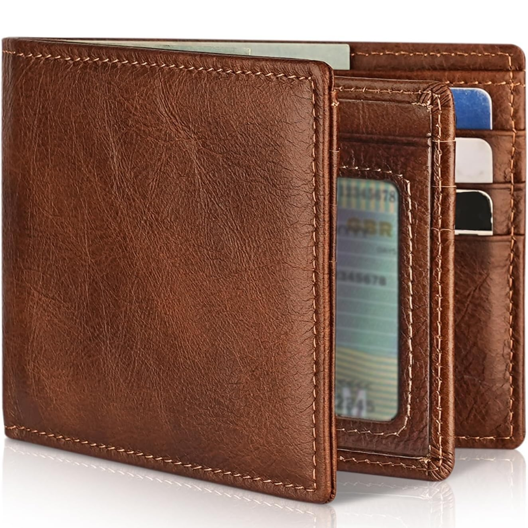 StitchCraft Men's Leather RFID Bifold Wallet Slim Design