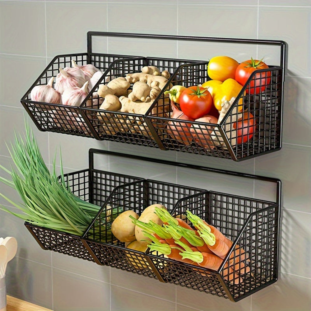 StorGrid Wall Mounted Wire Storage Basket for Kitchen Organization