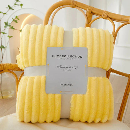 Striped Flannel Fleece Throw Blanket with Ribbed Texture
