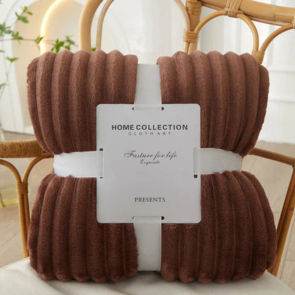 Striped Flannel Fleece Throw Blanket with Ribbed Texture