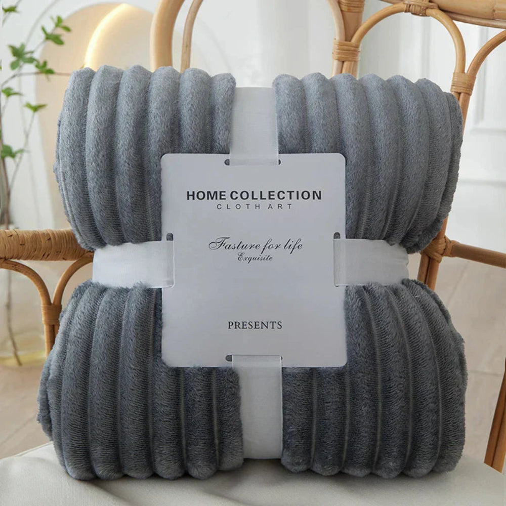 Striped Flannel Fleece Throw Blanket with Ribbed Texture
