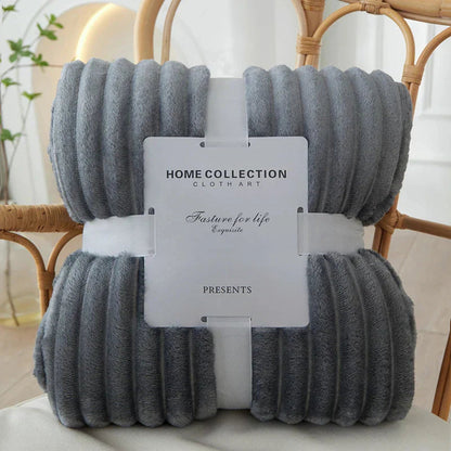 Striped Flannel Fleece Throw Blanket with Ribbed Texture