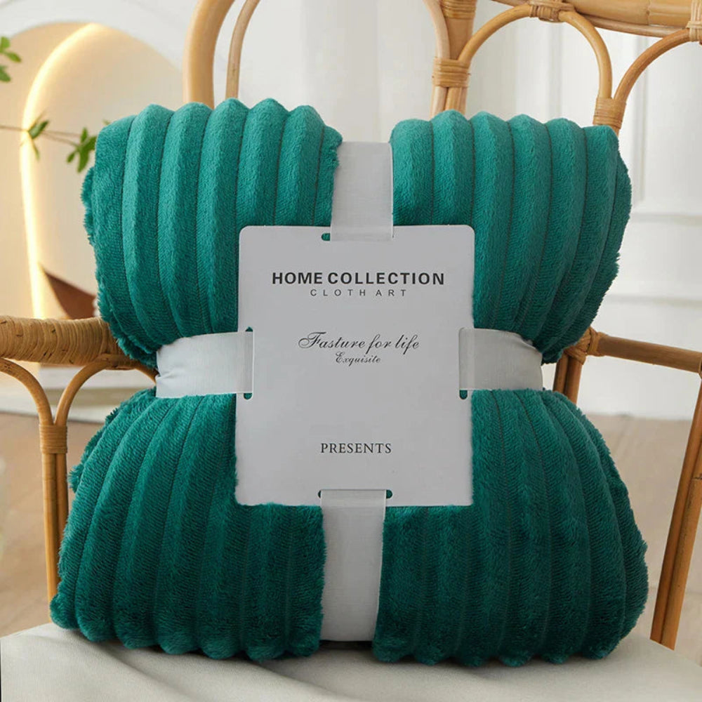 Striped Flannel Fleece Throw Blanket with Ribbed Texture