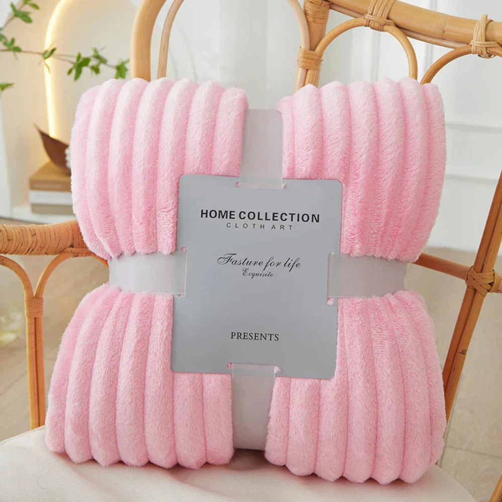 Striped Flannel Fleece Throw Blanket with Ribbed Texture