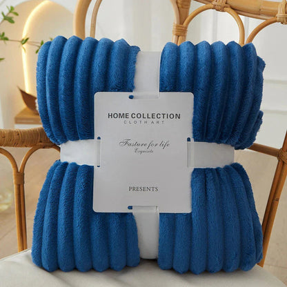 Striped Flannel Fleece Throw Blanket with Ribbed Texture