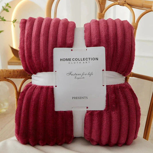 Striped Flannel Fleece Throw Blanket with Ribbed Texture