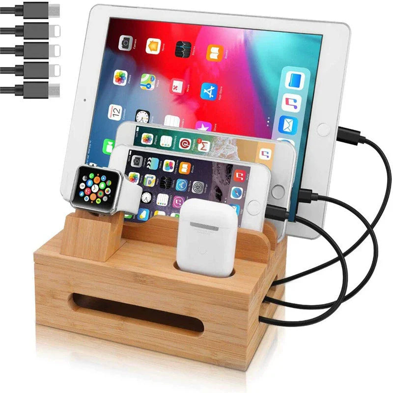 Tekavo Bamboo Charging Station 5 Port USB Organizer Dock