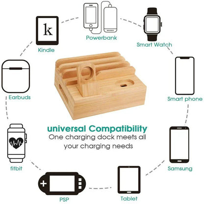Tekavo Bamboo Charging Station 5 Port USB Organizer Dock