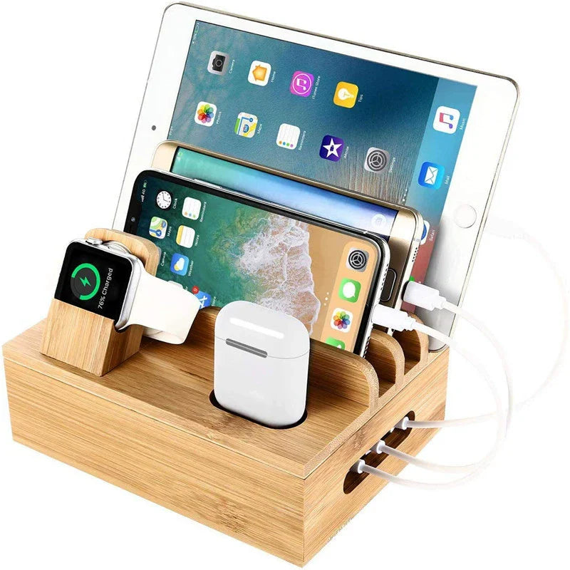 Tekavo Bamboo Charging Station 5 Port USB Organizer Dock