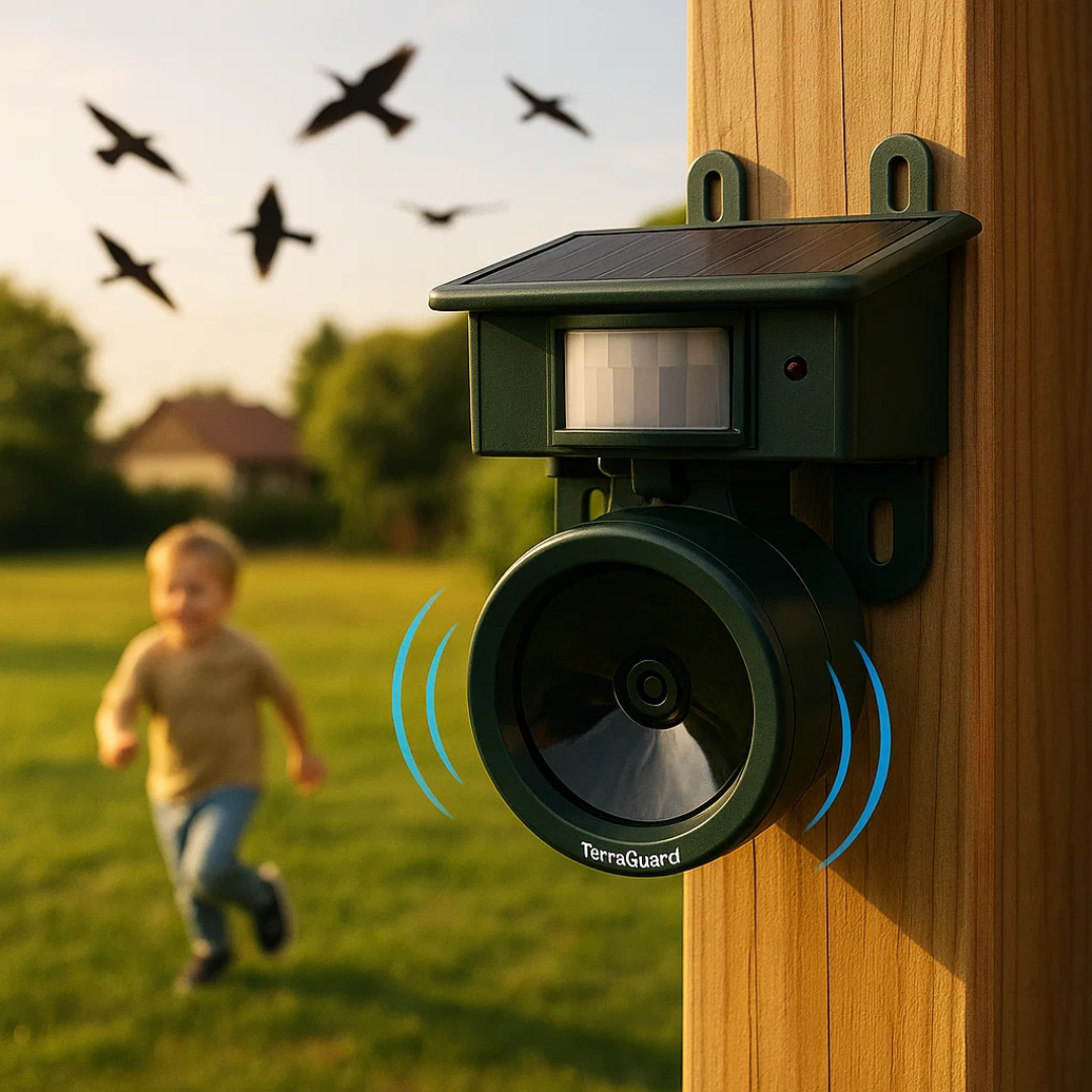TerraGuard Solar Bird Repeller with PIR Motion Sensor and Sound Deterrent