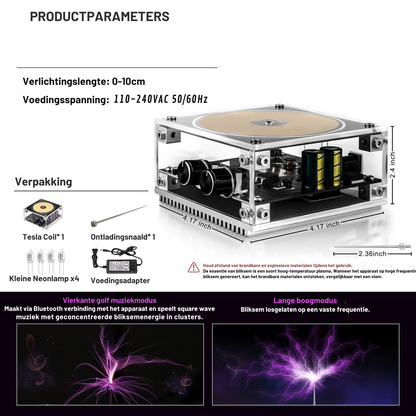 Tesla Plasma Music Speaker with Lightning Effects and Wireless Bluetooth Sound Display