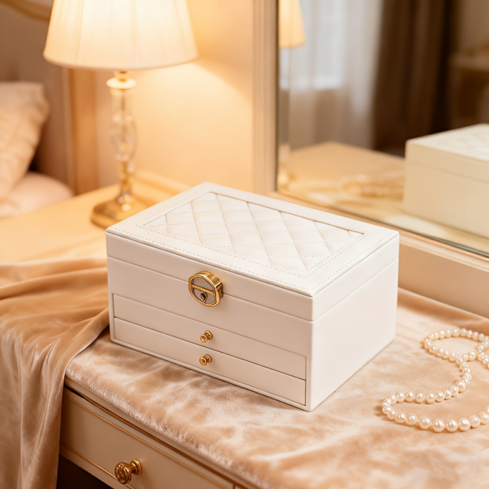 Three Layer Lockable Jewelry Box Organizer Storage Case