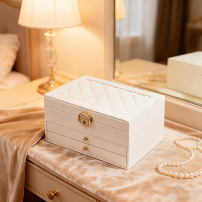 Three Layer Lockable Jewelry Box Organizer Storage Case