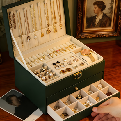 Three Layer Lockable Jewelry Box Organizer Storage Case