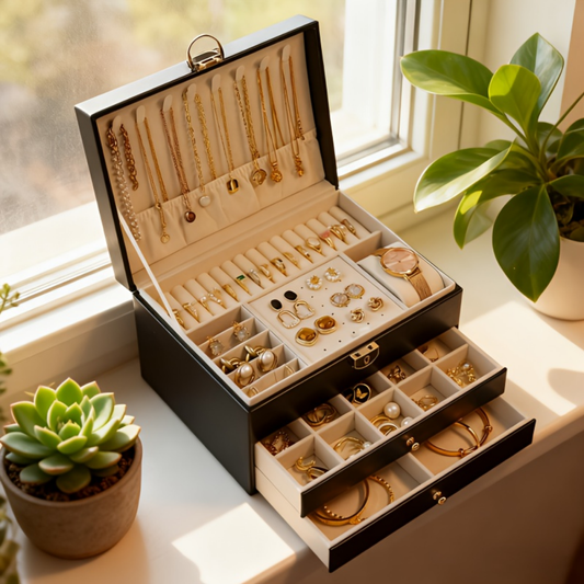 Three Layer Lockable Jewelry Box Organizer Storage Case