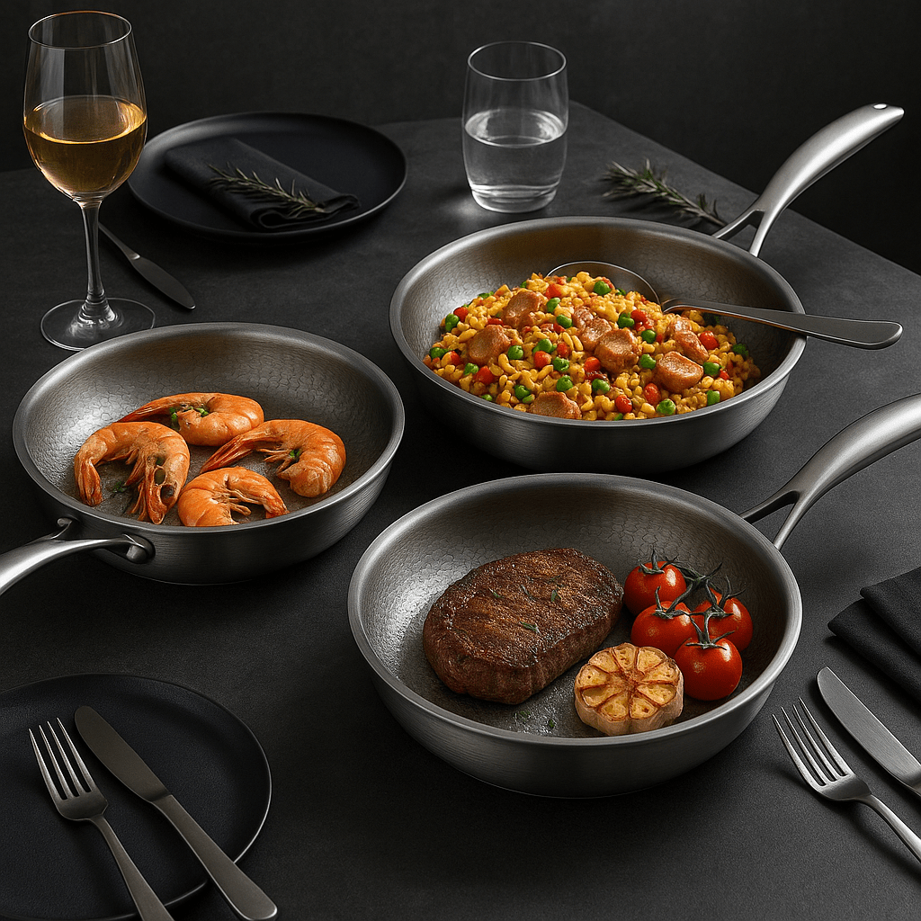 Titanium Non-Coated Frying Pan with Multi-Layer Construction for All Hobs