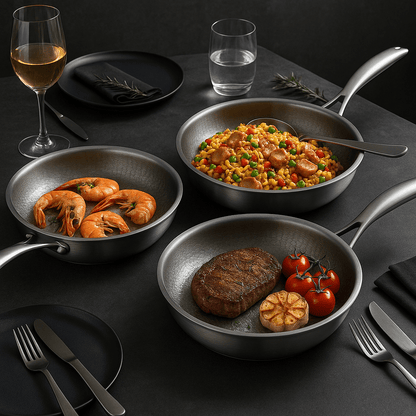 Titanium Non-Coated Frying Pan with Multi-Layer Construction for All Hobs
