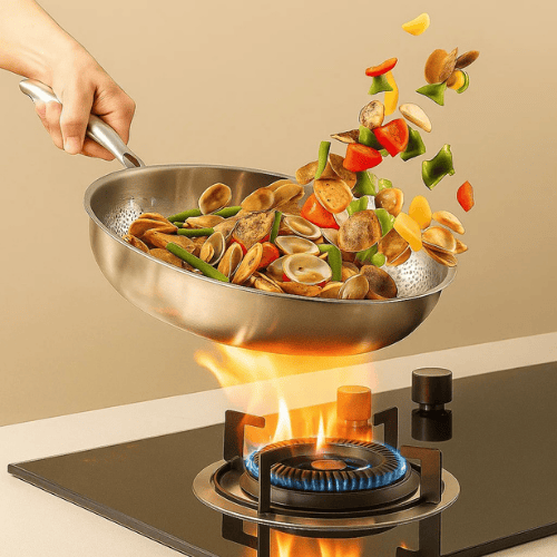 Titanium Non-Coated Frying Pan with Multi-Layer Construction for All Hobs