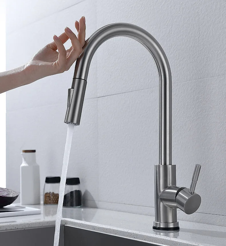 TouchTech Pull Out Kitchen Tap Sensor Touchless Brass Faucet