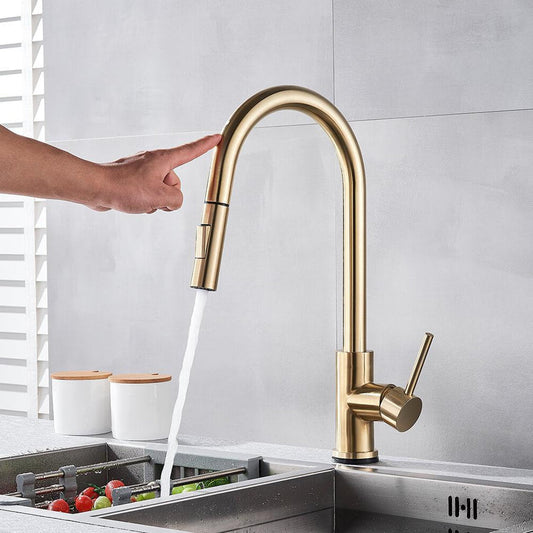 TouchTech Pull Out Kitchen Tap Sensor Touchless Brass Faucet