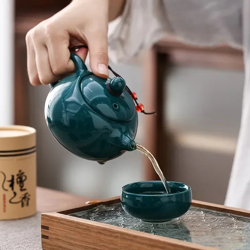 Traditional Chinese Ceramic Tea Set with 4 Cups and Incense Burner Gongfu Tea Set