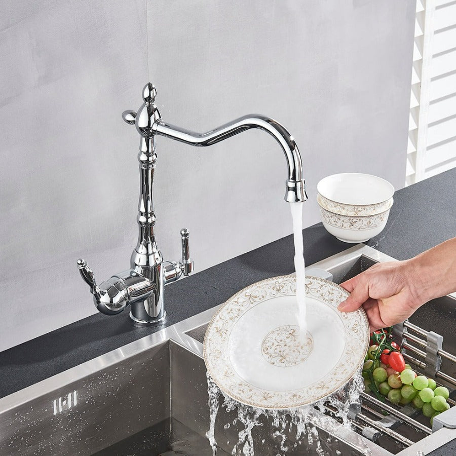 Traditional Kitchen Mixer Tap with 360 Degree Swivel Spout and Durable Brass Design