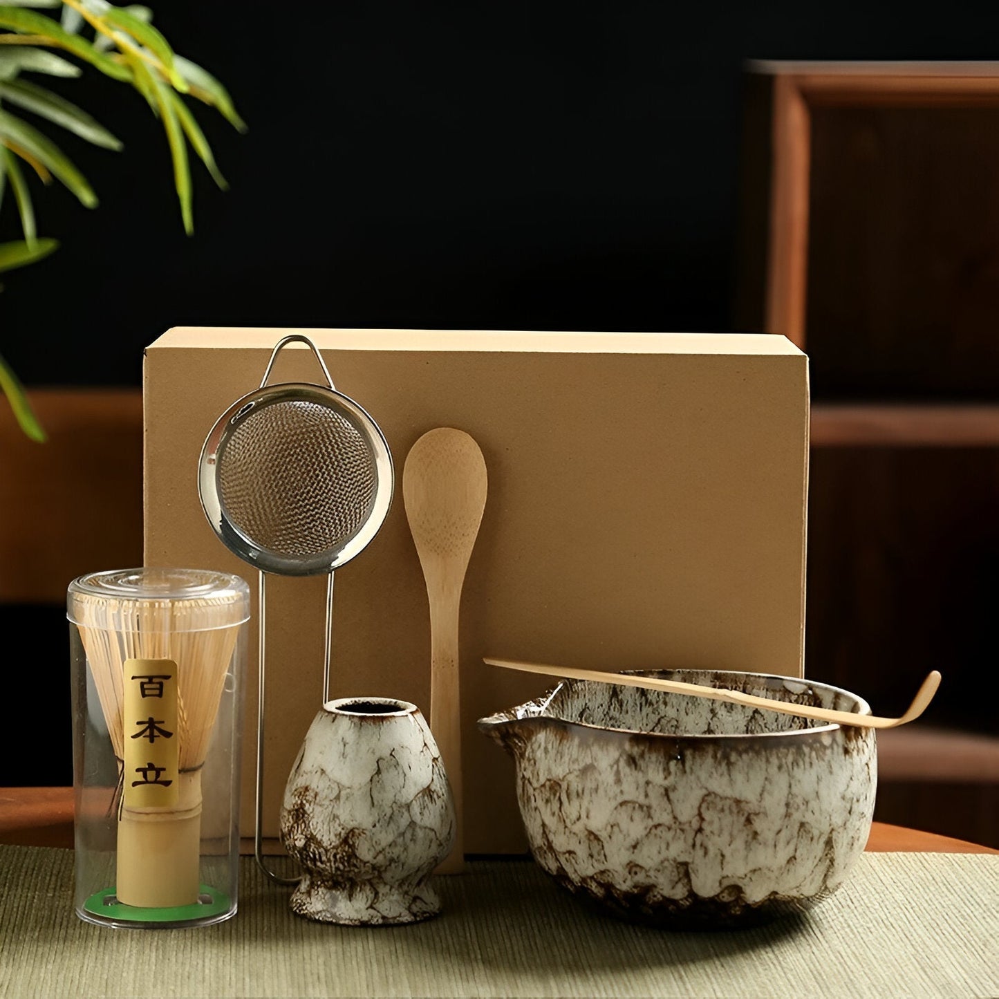 Traditional Matcha Tea Set 6 Piece Bamboo and Ceramic Kit