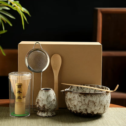 Traditional Matcha Tea Set 6 Piece Bamboo and Ceramic Kit