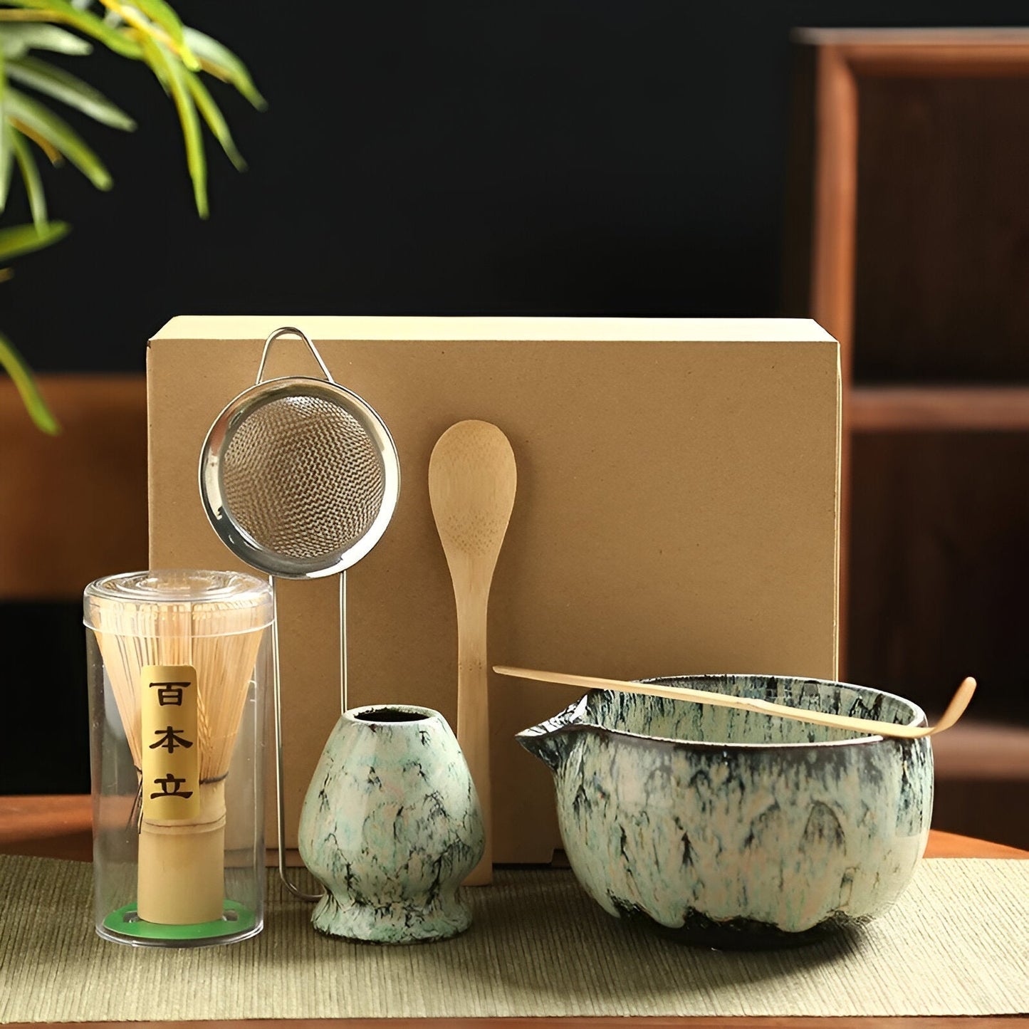 Traditional Matcha Tea Set 6 Piece Bamboo and Ceramic Kit