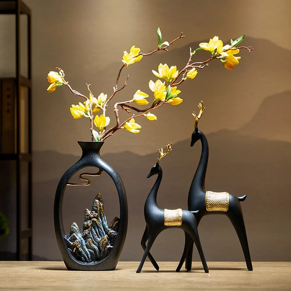 TranquilPeak Ceramic Mountain Vase in Matte Black