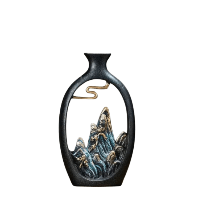 TranquilPeak Ceramic Mountain Vase in Matte Black