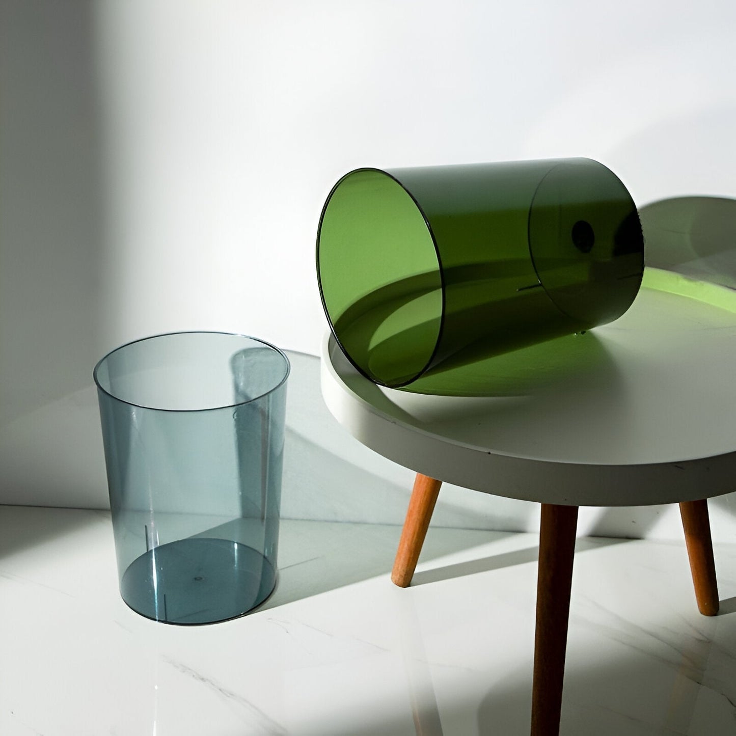 Transparent Modern Trash Can with Minimalist Space Saving Design