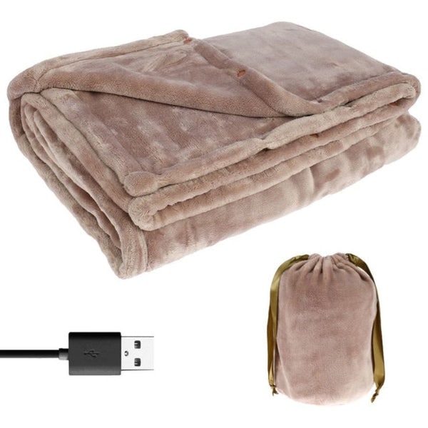 USB Heated Blanket Plush Fleece Throw with Storage Bag Electric Warmth