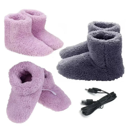 Zapatillas tipo bota calefactadas con USB, forro de felpa y forro polar, cobertura del tobillo y suelas de goma