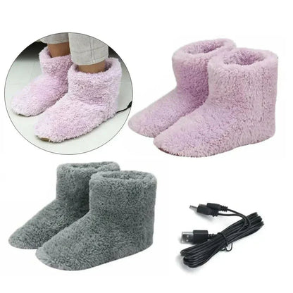 Zapatillas tipo bota calefactadas con USB, forro de felpa y forro polar, cobertura del tobillo y suelas de goma
