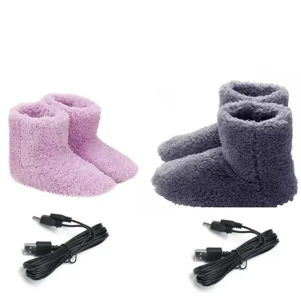Zapatillas tipo bota calefactadas con USB, forro de felpa y forro polar, cobertura del tobillo y suelas de goma