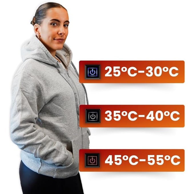 USB-verwarmde hoodie met elektrische verwarmingszones en capuchon met trekkoord