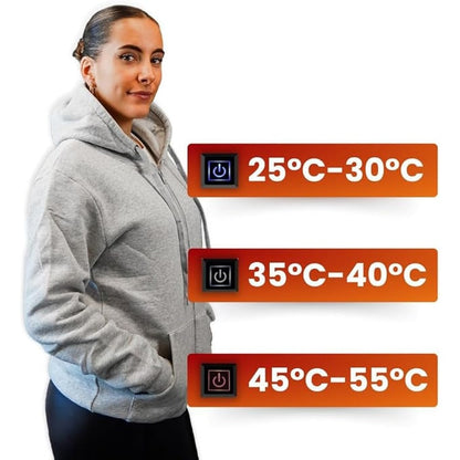 USB-verwarmde hoodie met elektrische verwarmingszones en capuchon met trekkoord