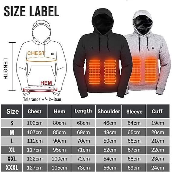USB-verwarmde hoodie met elektrische verwarmingszones en capuchon met trekkoord
