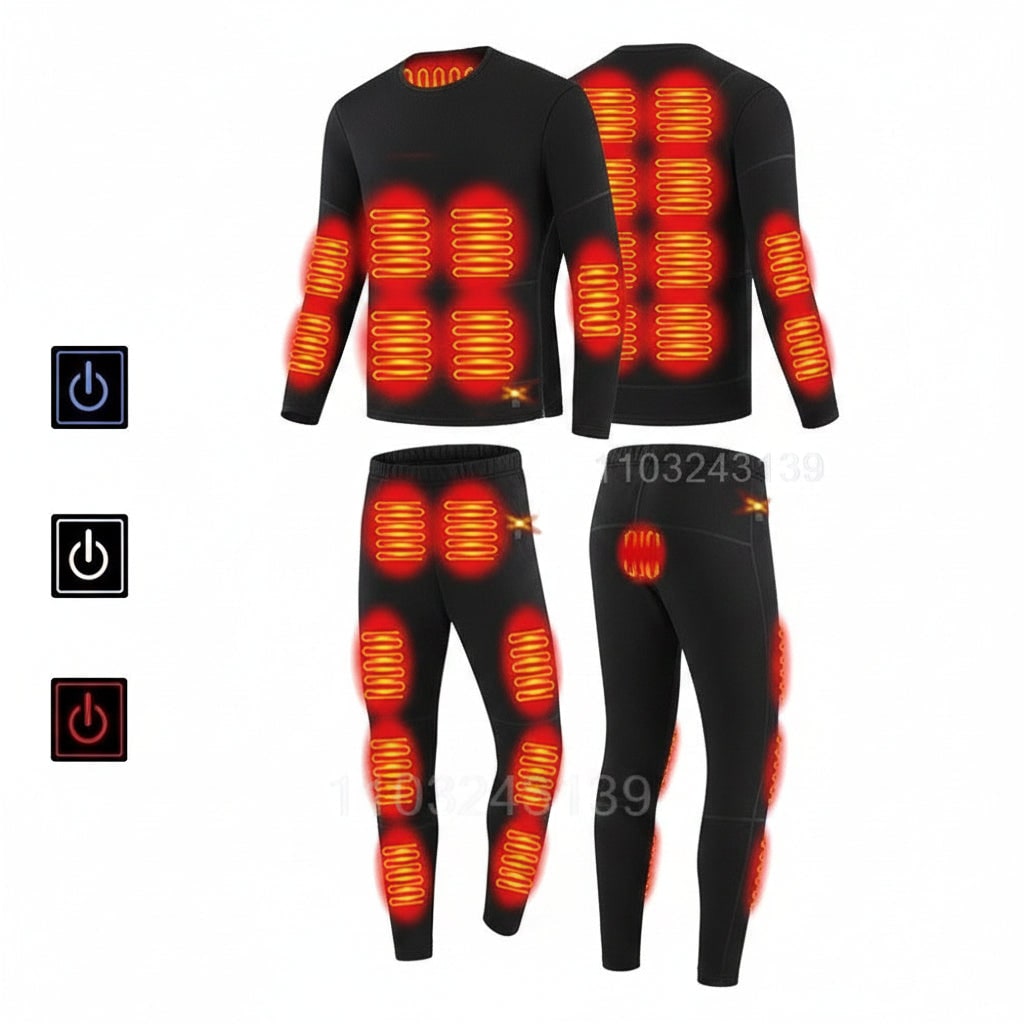 USB Heated Long Johns Thermal Underwear Multiple Heating Zones Cold Weather Base Layer Set