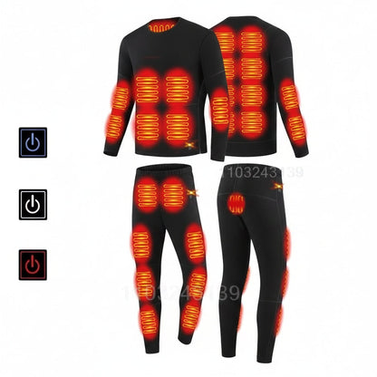 USB Heated Long Johns Thermal Underwear Multiple Heating Zones Cold Weather Base Layer Set