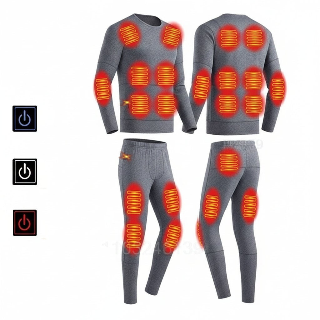 USB Heated Long Johns Thermal Underwear Multiple Heating Zones Cold Weather Base Layer Set