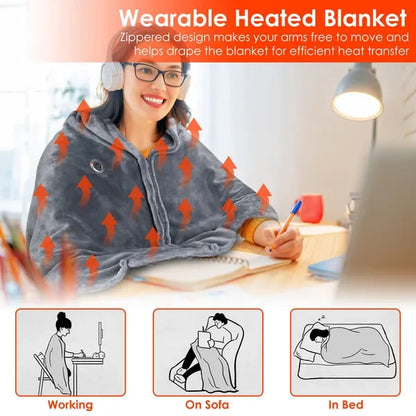 Scialle-coperta indossabile riscaldato USB con cerniera e 8 zone di riscaldamento