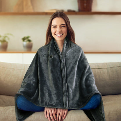 USB Wearable Heated Blanket Fleece Zipper Wrap Electric Shawl Throw