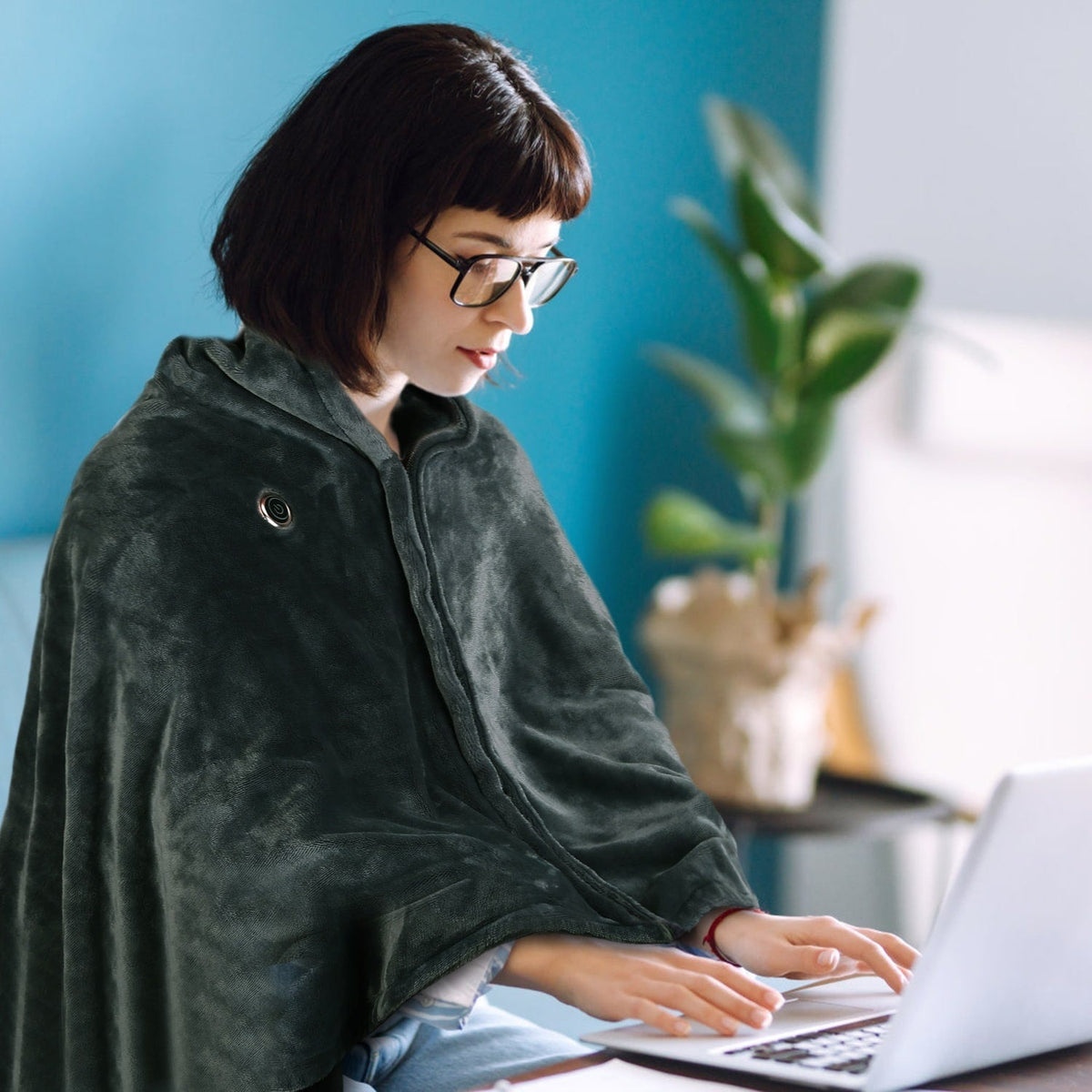 USB Wearable Heated Blanket Fleece Zipper Wrap Electric Shawl Throw
