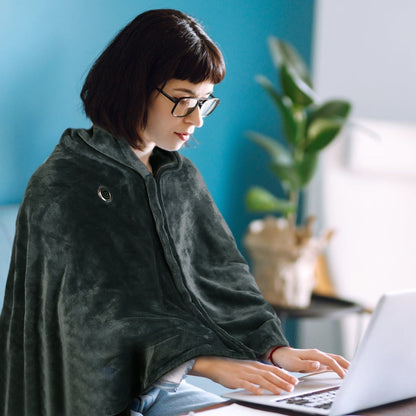 USB Wearable Heated Blanket Fleece Zipper Wrap Electric Shawl Throw
