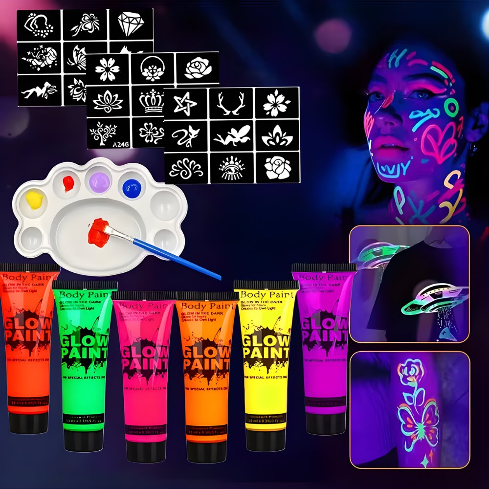 UV Glow Neon Body Paint Set for Face and Event Designs