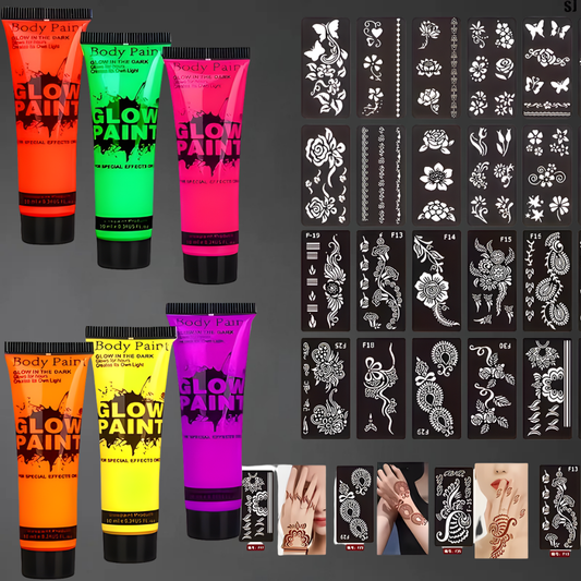 Set di colori fluorescenti UV per il viso e il corpo, per eventi e decorazioni