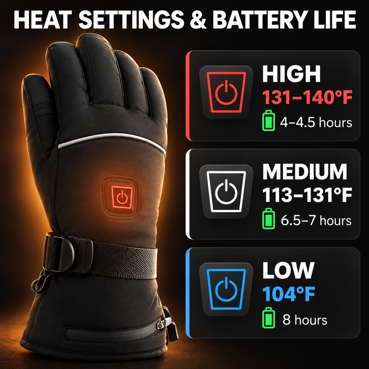 Beheizte Unisex-Handschuhe, drei Heizstufen, wärmende Winter-Handschuhe für den Außenbereich