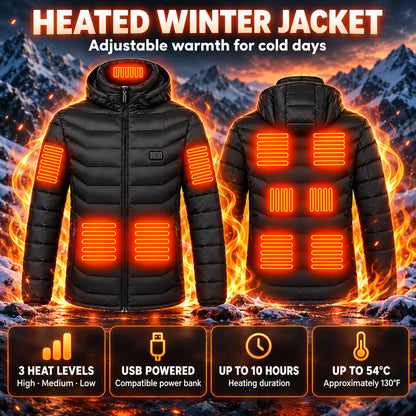 Unisex-beheizte Winterjacke, USB-betriebener wärmender Mantel mit drei einstellbaren Stufen